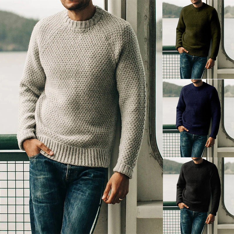 Herren-Pullover, Winter, Freizeit, einfarbig, Rundhalsausschnitt, Strickoberteil