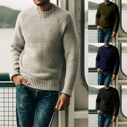 Herren-Pullover, Winter, Freizeit, einfarbig, Rundhalsausschnitt, Strickoberteil