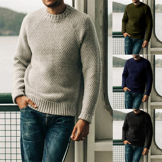 Herren-Pullover, Winter, Freizeit, einfarbig, Rundhalsausschnitt, Strickoberteil