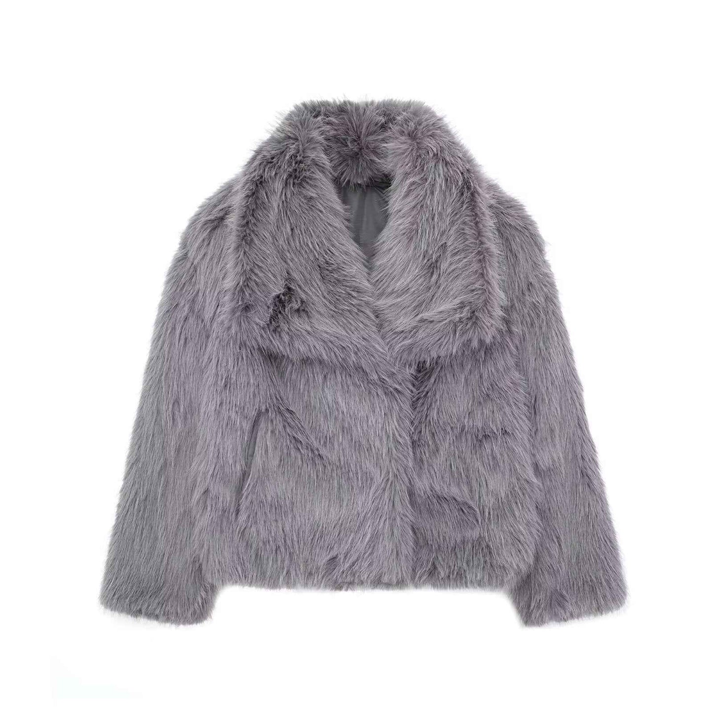 Winter Plush Coat Fashion Warm Thicken Fluffy Lapel Jacket Outwear Casual Long Sleeve Tops Womens Clothing - Shopteufel