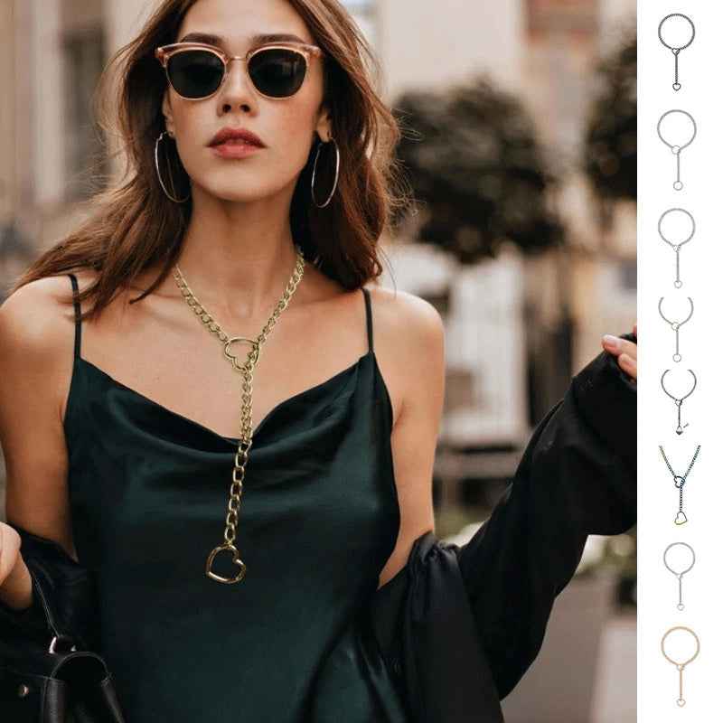 Stainless Steel Lariat Heart Necklace Personality Heavy Ring Cuban Long Chain Punk Rock Slipchain Choker Collar For Women Men - Shopteufel