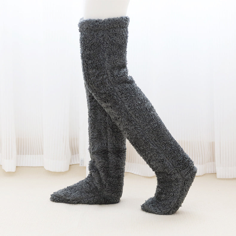 Overknee-Socken, flauschig, lang, warm für kalte Winterbeine und Kniegelenke, kältebeständig, ideal zum Schlafen auf dem Boden.