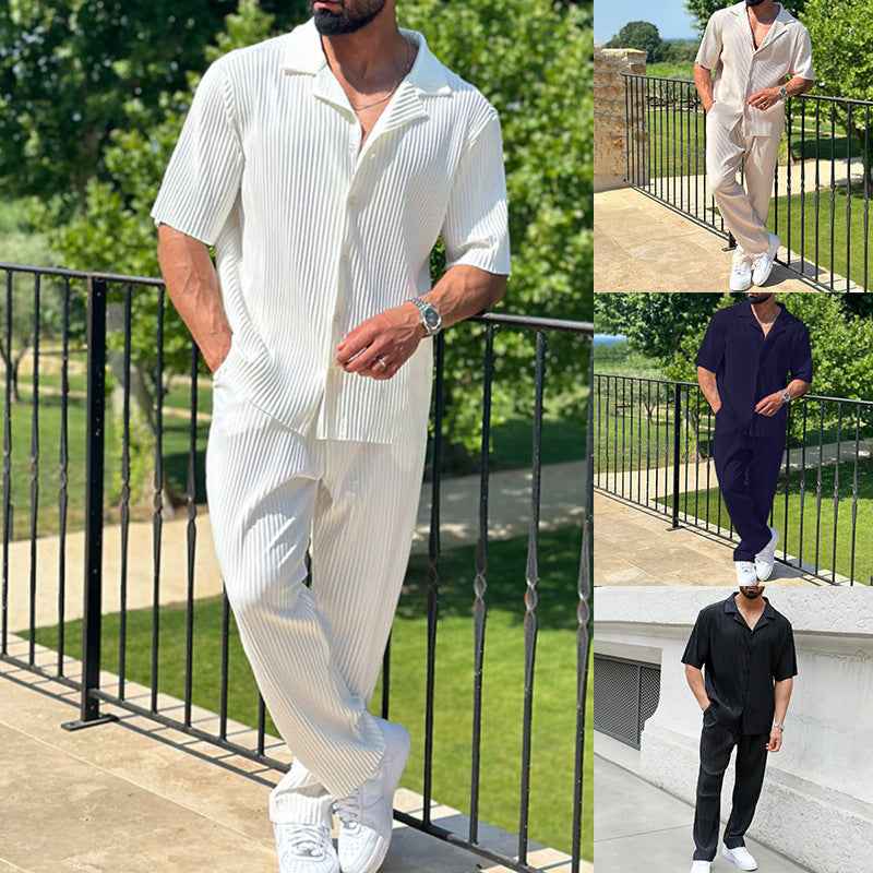 Sports Men Suit Fashion Casual Short-sleeved Trousers Two-piece Set - Shopteufel