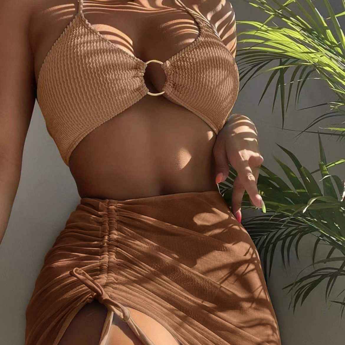 3pcs Halter Bikini Summer Fashion Personalized Three-point Beach Swimsuit For Women - Shopteufel