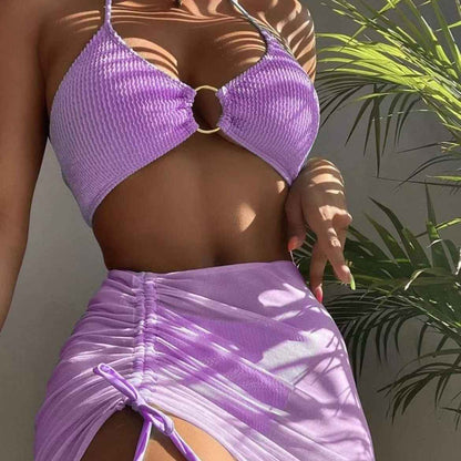 3pcs Halter Bikini Summer Fashion Personalized Three-point Beach Swimsuit For Women - Shopteufel