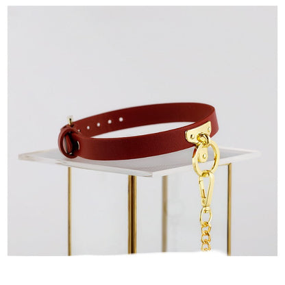Braunes Bondage-Lederhalsband mit Kettenleine, BDSM-Sklavenspielzeug-Fetisch - Shopteufel