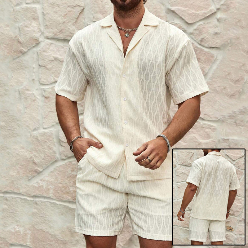 Herren-Anzüge, Sommermode, einfarbig, locker, lässig, zweiteilig, Hemd mit Reversknopf, Shorts, Strandurlaub, vielseitig kombinierbare Outfits für Herren - Shopteufel