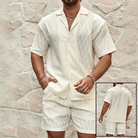 Herren-Anzüge, Sommermode, einfarbig, locker, lässig, zweiteilig, Hemd mit Reversknopf, Shorts, Strandurlaub, vielseitig kombinierbare Outfits für Herren