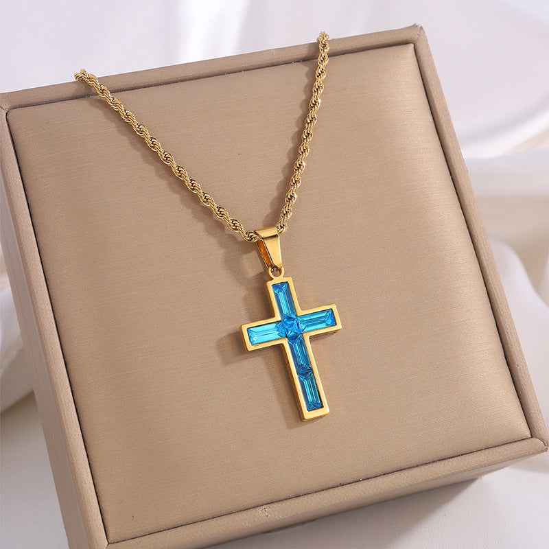 Fashion Jewelry European And American Ing Style Diamond Cross Necklace Unique No Color Fading - Shopteufel