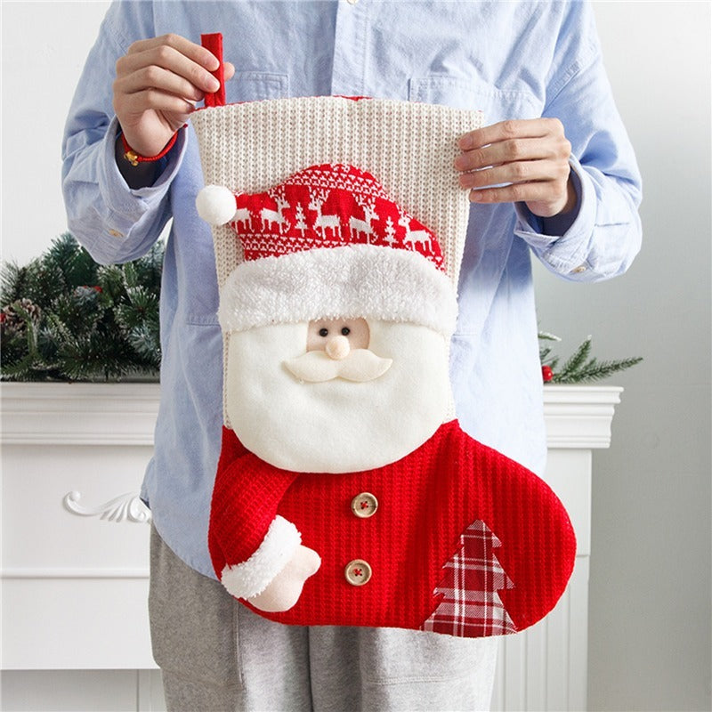 Großer rot-weißer gestrickter Weihnachtsstrumpf mit Weihnachtsmannmotiv - Shopteufel