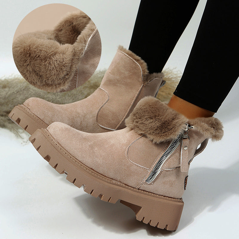 Dicke Plüsch-Schneestiefel für Damen aus Kunstwildleder