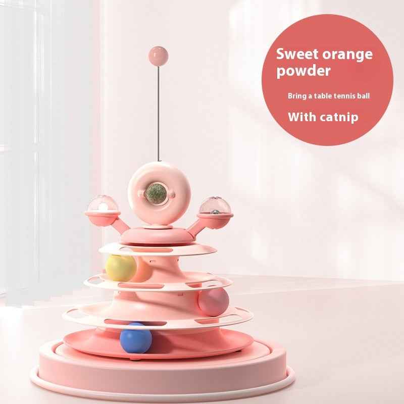 4 Levels Cat Toy Tower Turntable Roller Balls Toys Interactive Intelligence Pets Toys Training Track Puzzle Funny Games Accessories Pet Products - Shopteufel
