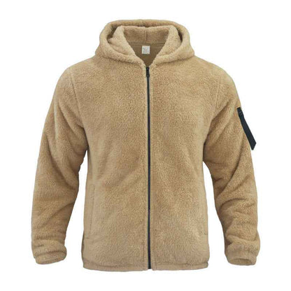 Plush Hooded Jacket Men's Autumn And Winter Fleece Double-sided Wear Warm Coat With Zipper Loose Casual Jacket Outdoor Clothing - Shopteufel