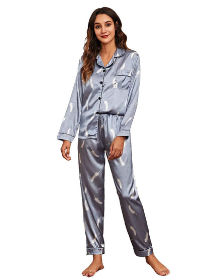 Women's Print Pajama Set Long Sleeve Tops And Pants Loungewear Sleepwear - Shopteufel
