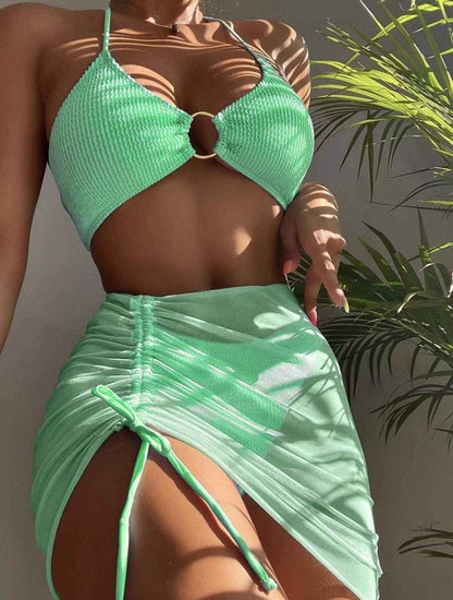 3pcs Halter Bikini Summer Fashion Personalized Three-point Beach Swimsuit For Women - Shopteufel