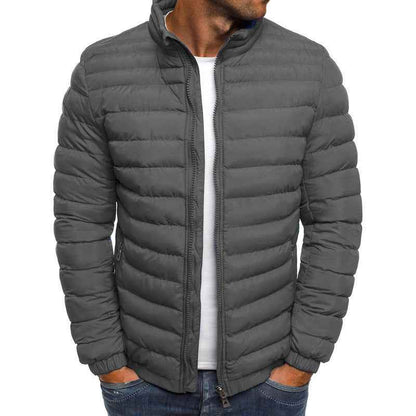 Men Jacket Zipper Solid Color Long Sleeves Pockets Coldproof Autumn Thicken Cotton Padded Overcoat For Outdoor - Shopteufel