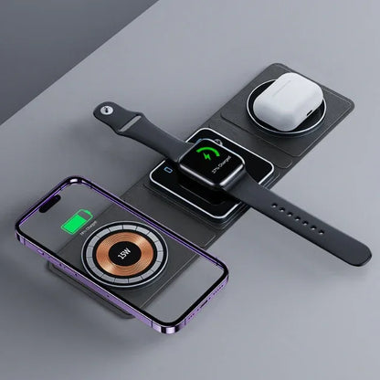 3-in-1 Magnetische, faltbare kabellose Ladestation für iPhone, transparentes Schnellladen für iWatch und AirPods - Shopteufel