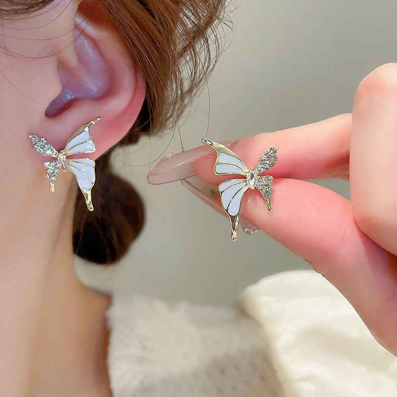 Fashion Jewelry Rhinestone Dripped Butterflies Stud Earrings Sweet Everyday Versatile Jewelry For Women - Shopteufel