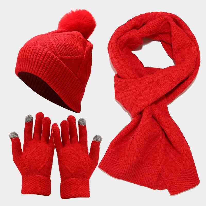 Three Piece Set Of Autumn And Winter Hats, Scarves, Gloves - Shopteufel