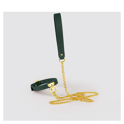 Braunes Bondage-Lederhalsband mit Kettenleine, BDSM-Sklavenspielzeug-Fetisch - Shopteufel