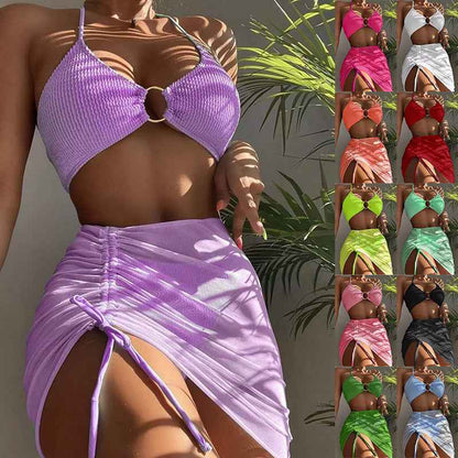 3pcs Halter Bikini Summer Fashion Personalized Three-point Beach Swimsuit For Women - Shopteufel