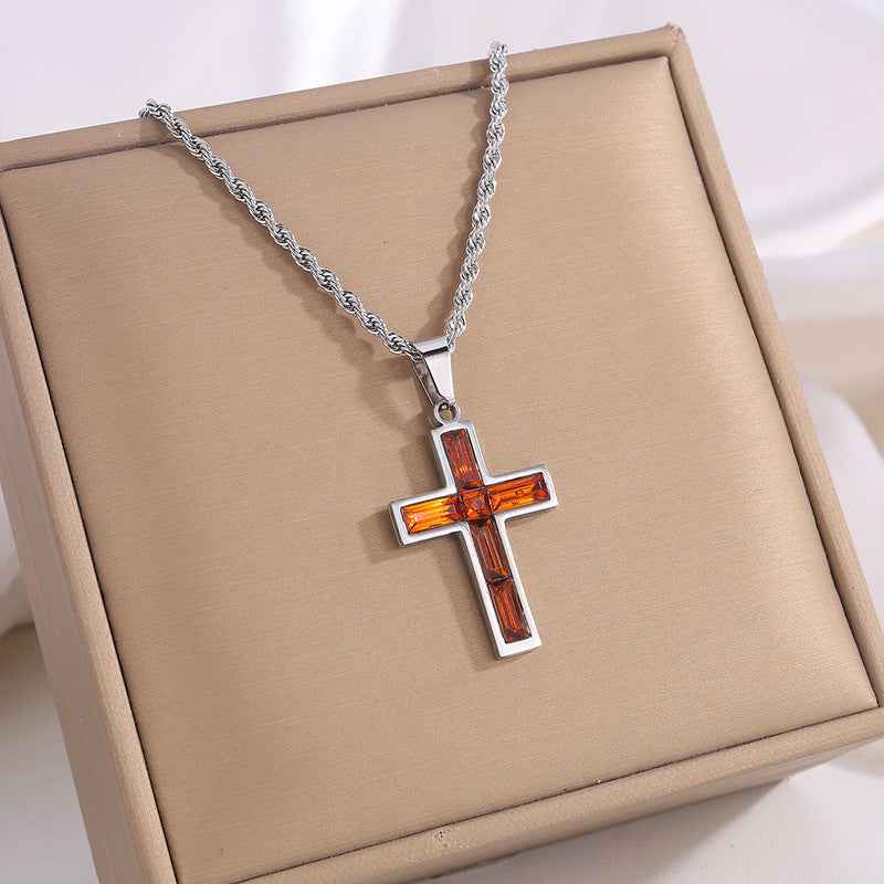 Fashion Jewelry European And American Ing Style Diamond Cross Necklace Unique No Color Fading - Shopteufel