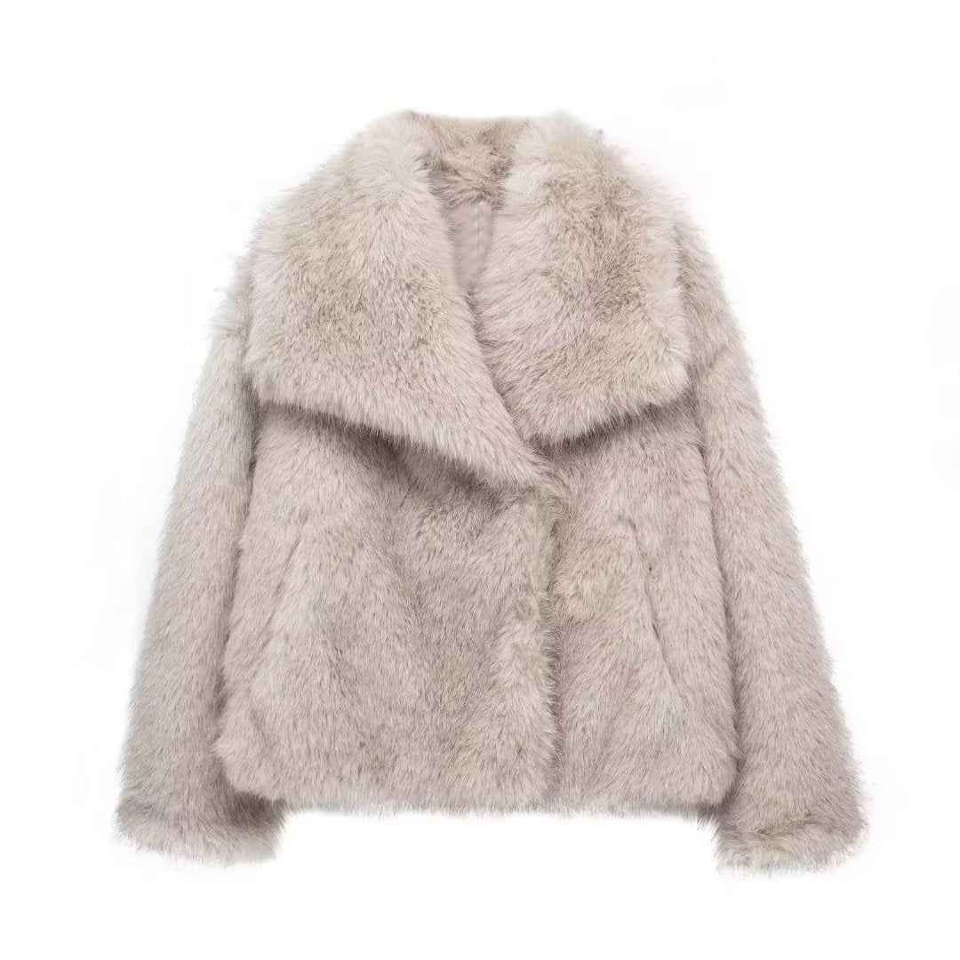 Winter Plush Coat Fashion Warm Thicken Fluffy Lapel Jacket Outwear Casual Long Sleeve Tops Womens Clothing - Shopteufel