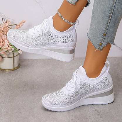 Strass-Sneaker, modische Schnür-Keilsandalen, Freizeitschuhe für Damen