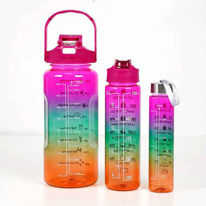 3-in-1 Gradient Color Motivational Water Bottles Set Plastic Straw Double Drink Translucent Outdoor Sports Bottle - Shopteufel