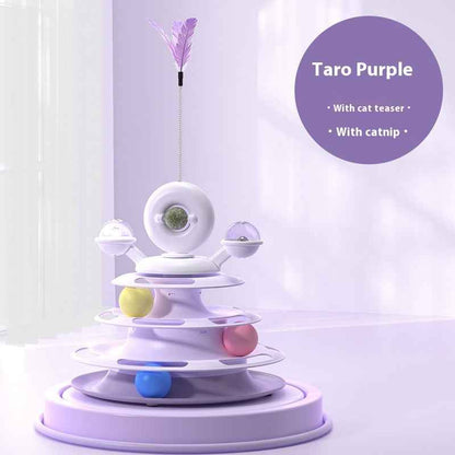 4 Levels Cat Toy Tower Turntable Roller Balls Toys Interactive Intelligence Pets Toys Training Track Puzzle Funny Games Accessories Pet Products - Shopteufel