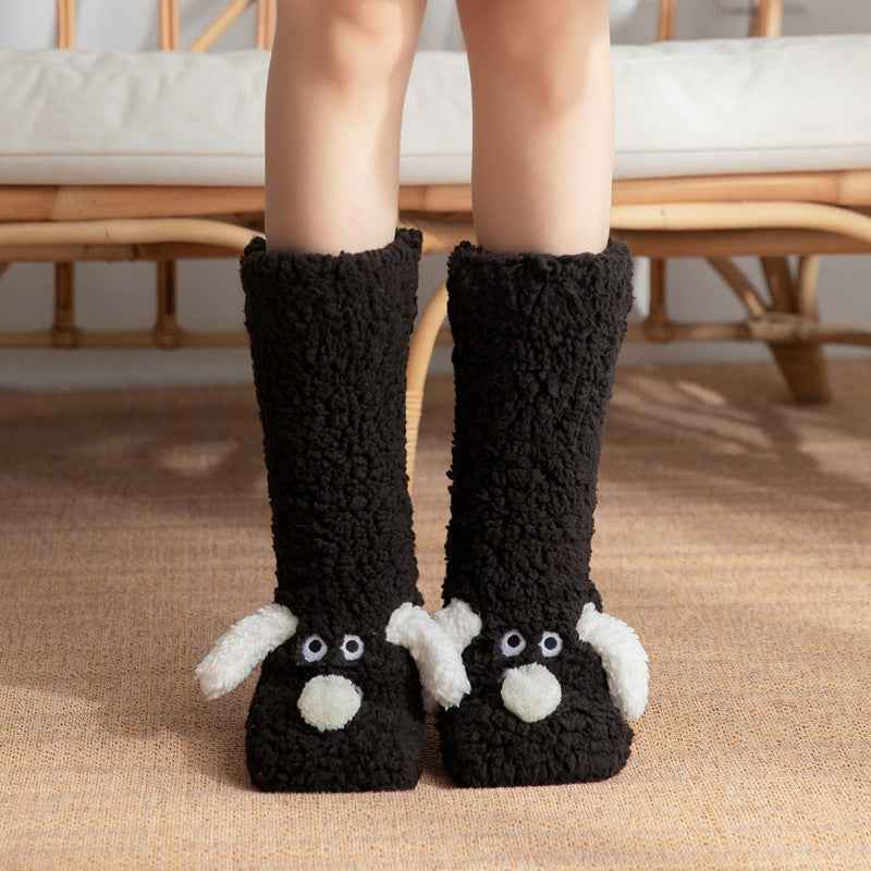 Cute Cartoon Dog Floor Socks Winter Warm Non-slip Plush Socks For Women - Shopteufel