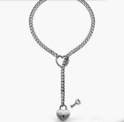 Stainless Steel Lariat Heart Necklace Personality Heavy Ring Cuban Long Chain Punk Rock Slipchain Choker Collar For Women Men - Shopteufel