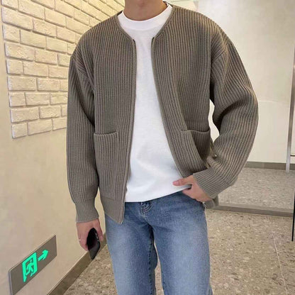 Men Zip Up Knitted Cardigan Lined Funnel Neck Jumper Sweater Pockets Coat All Seasons Comfortable Soft Long Sleeve - Shopteufel