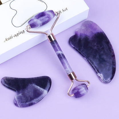 Amethyst-Roller-Set, herzförmiger Gua Sha Massager - Shopteufel