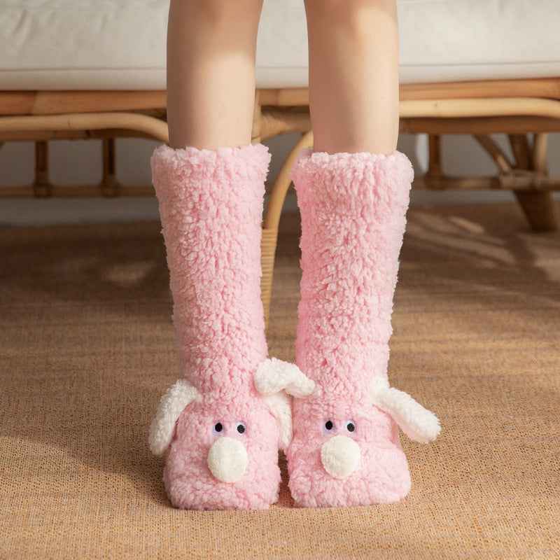 Cute Cartoon Dog Floor Socks Winter Warm Non-slip Plush Socks For Women - Shopteufel